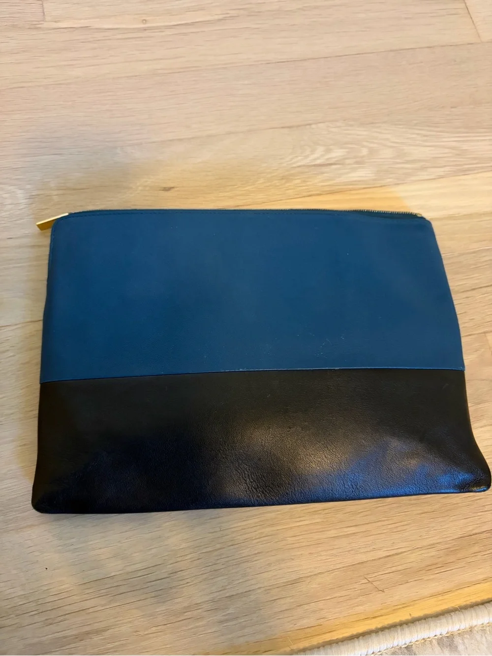 Celine Two-Tone Blue and Black Leather Zip Pouch